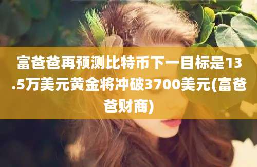 富爸爸再预测比特币下一目标是13.5万美元黄金将冲破3700美元(富爸爸财商)