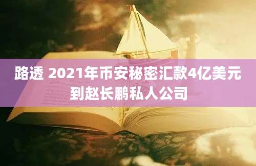 路透 2021年币安秘密汇款4亿美元到赵长鹏私人公司