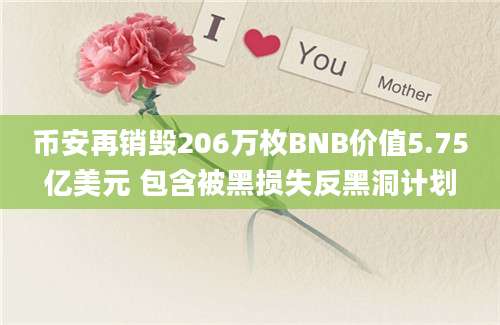 币安再销毁206万枚BNB价值5.75亿美元 包含被黑损失反黑洞计划