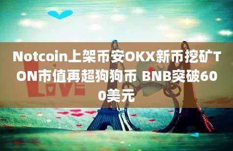 Notcoin上架币安OKX新币挖矿TON市值再超狗狗币 BNB突破600美元