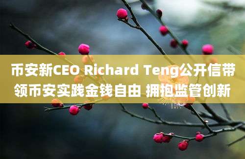 币安新CEO Richard Teng公开信带领币安实践金钱自由 拥抱监管创新