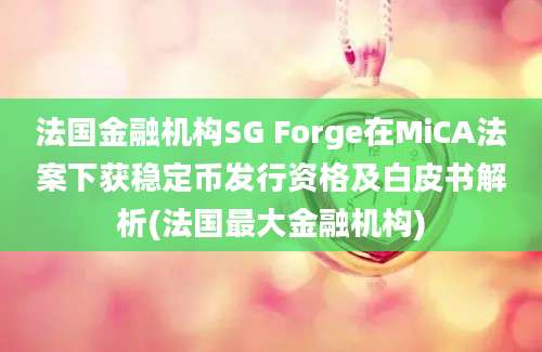 法国金融机构SG Forge在MiCA法案下获稳定币发行资格及白皮书解析(法国最大金融机构)