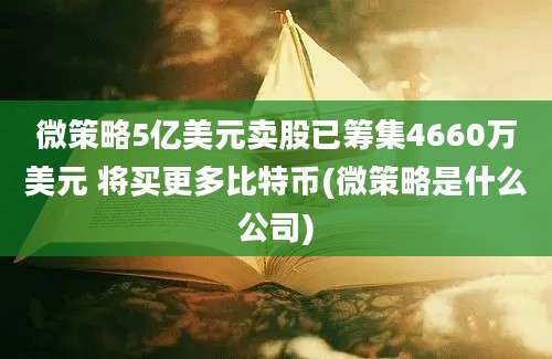 微策略5亿美元卖股已筹集4660万美元 将买更多比特币(微策略是什么公司)