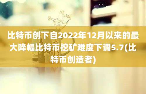 比特币创下自2022年12月以来的最大降幅比特币挖矿难度下调5.7(比特币创造者)