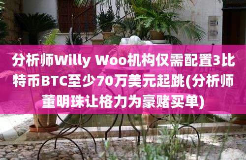 分析师Willy Woo机构仅需配置3比特币BTC至少70万美元起跳(分析师董明珠让格力为豪赌买单)