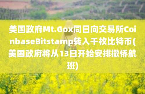 美国政府Mt.Gox同日向交易所CoinbaseBitstamp转入千枚比特币(美国政府将从13日开始安排撤侨航班)