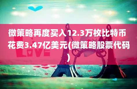 微策略再度买入12.3万枚比特币 花费3.47亿美元(微策略股票代码)