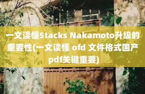 一文读懂Stacks Nakamoto升级的重要性(一文读懂 ofd 文件格式国产 pdf关键重要)