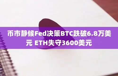 币市静候Fed决策BTC跌破6.8万美元 ETH失守3600美元