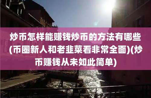 炒币怎样能赚钱炒币的方法有哪些(币圈新人和老韭菜看非常全面)(炒币赚钱从未如此简单)