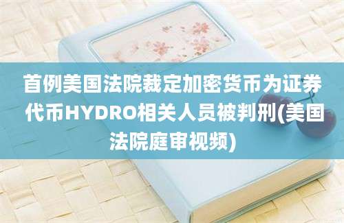 首例美国法院裁定加密货币为证券 代币HYDRO相关人员被判刑(美国法院庭审视频)