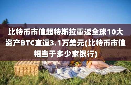 比特币市值超特斯拉重返全球10大资产BTC直逼3.1万美元(比特币市值相当于多少家银行)