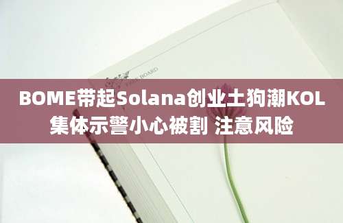 BOME带起Solana创业土狗潮KOL集体示警小心被割 注意风险