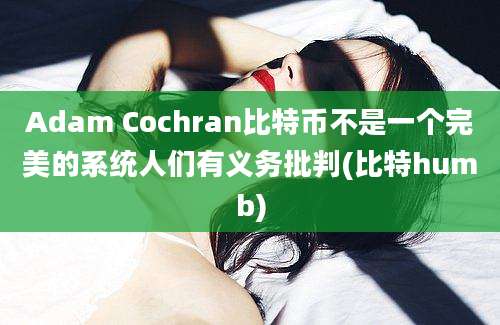 Adam Cochran比特币不是一个完美的系统人们有义务批判(比特humb)