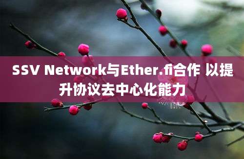 SSV Network与Ether.fi合作 以提升协议去中心化能力