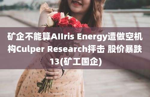 矿企不能算AIIris Energy遭做空机构Culper Research抨击 股价暴跌13(矿工国企)